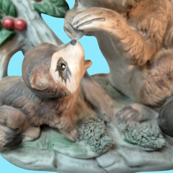 Raccoon Mother Baby  Tree Branch Ceramic Figurine Mothers Day Cottage Cabin - Picture 3 of 10